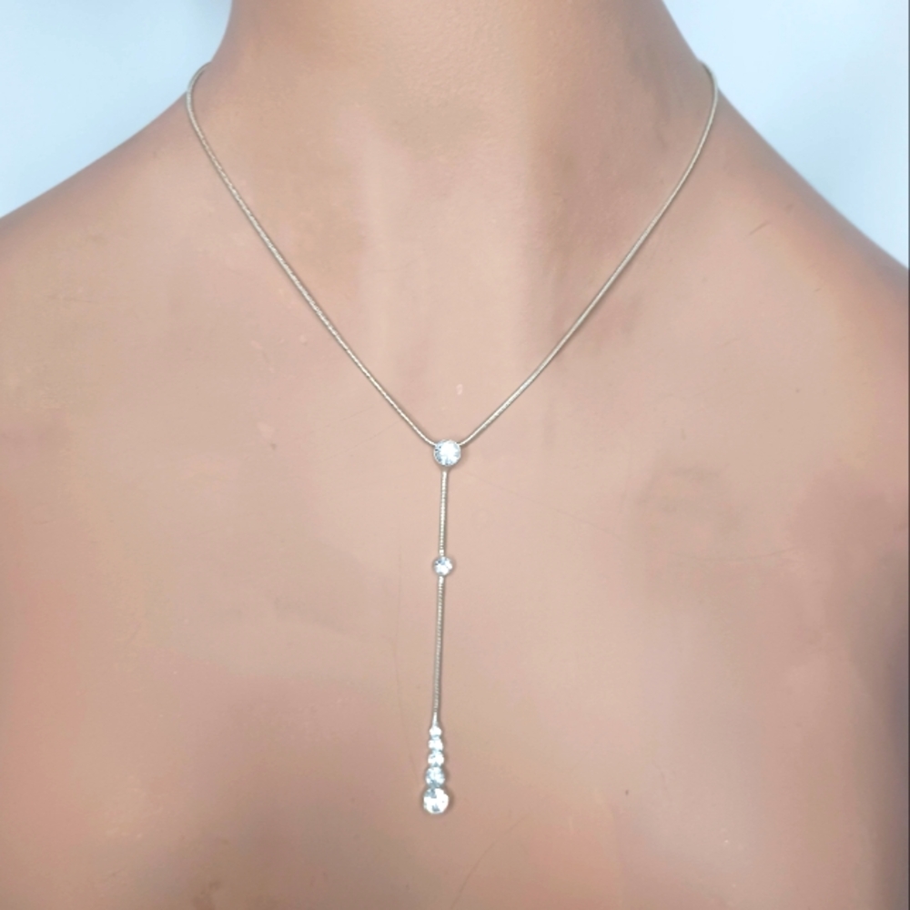 Vintage Claire's Silver Drop Y Rhinestone Necklace.